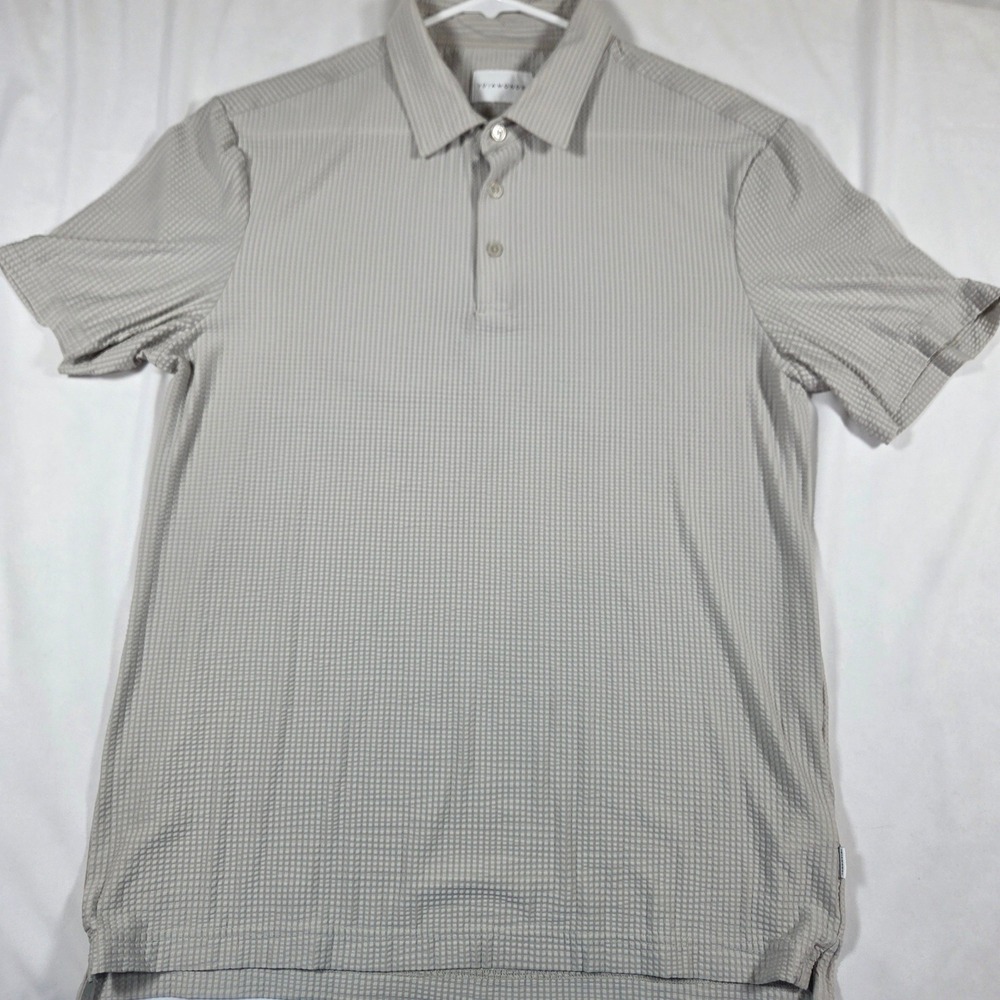 7 Diamonds Mens Tan Seersucker Textured Knit Polo Shirt Short Sleeve Size M